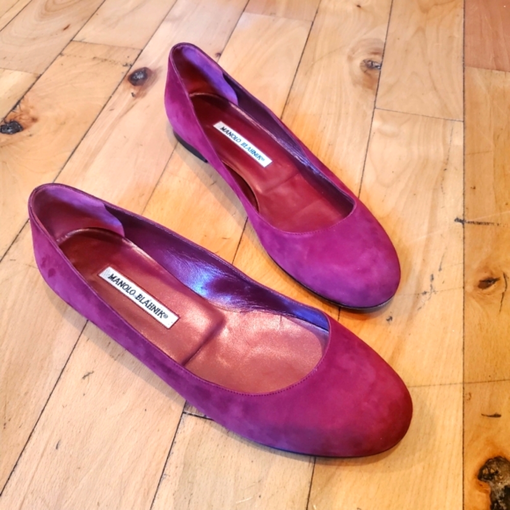 Manolo Blahnik Burgundy Suede "Tere" Flats